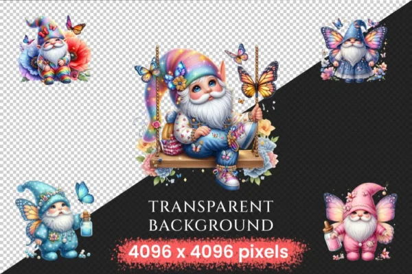 Butterfly Gnomes PNG Clipart Collection - 44 PNG, Gnome gardener graphics, Charming butterfly png, Commercial use, Digital download