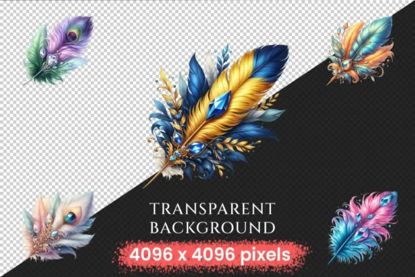 Feathers PNG Clipart Collection - 31 PNG, Artistic feather illustrations, Elegant printables, Commercial use, Digital download