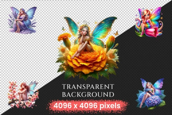 Floral Fairies (P-2) PNG Clipart Collection - 30 PNG, Magical fairy graphics, Floral themed printables, Commercial use, Digital download