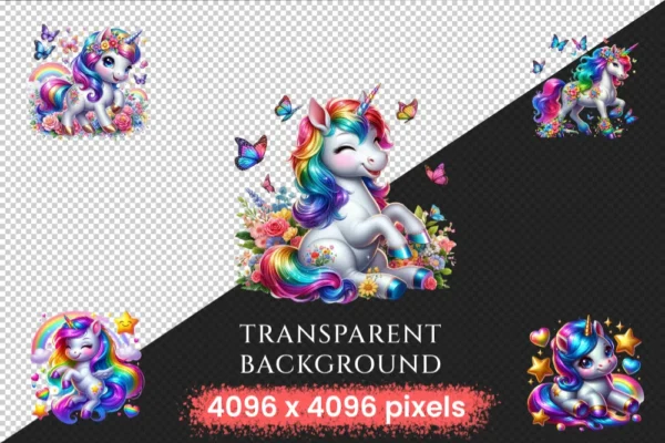 Unicorns (P-2) PNG Clipart Collection - 25 PNG, Whimsical unicorn graphics, Fairytale inspired printables, Commercial use, Digital download