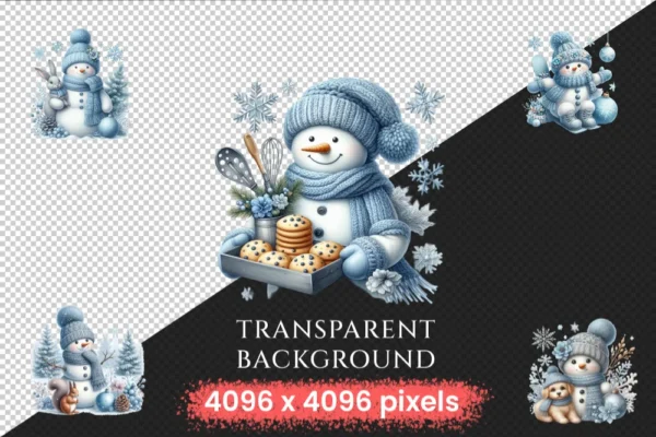 Blue Snowman PNG Clipart Collection - 38 PNG, Winter snowman graphics, Festive printable designs, Commercial use, Digital download