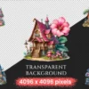 Fairy Houses PNG Clipart Collection - 32 PNG, Whimsical home illustrations, Magical printable art, Commercial use, Digital download
