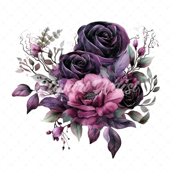 18 High-Quality Gothic Flower Clipart - Gothic flower digital watercolor JPG instant download for commercial use - Digital download