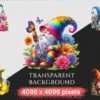 Summer Gnomes PNG Clipart Collection - 70 PNG, Bright summer gnome illustration, Cheerful printables, Commercial use, Digital download