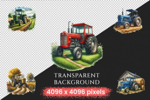 Farm Tractors PNG Clipart Collection - 37 PNG, Farm tractor illustrations, Rural agriculture art, Commercial use, Digital download