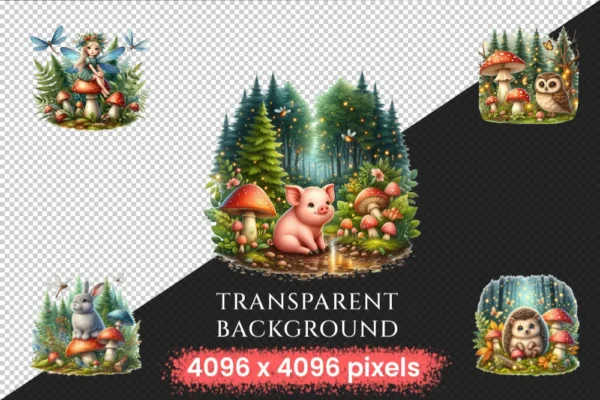 Woodland PNG Clipart Collection - 29 PNG, Woodland creatures illustration, Whimsical forest art, Commercial use, Digital download