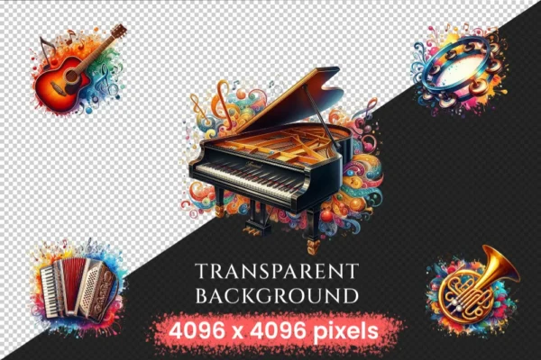 Musical Instruments PNG Clipart Collection - 65 PNG, Colorful music graphics, Instrument printables, Commercial use, Digital download