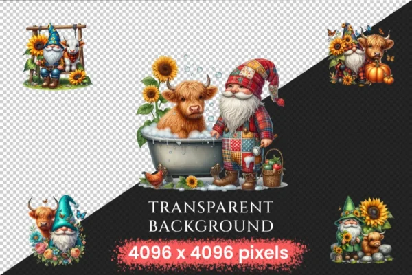 Gnomes With Cows PNG Clipart Collection - 40 PNG, Quirky gnome and cow graphics, Farmhouse prints, Commercial use, Digital download