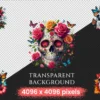 Floral Skulls PNG Clipart Collection - 50 PNG, Dark gothic illustrations, Floral skull printables, Commercial use, Digital download