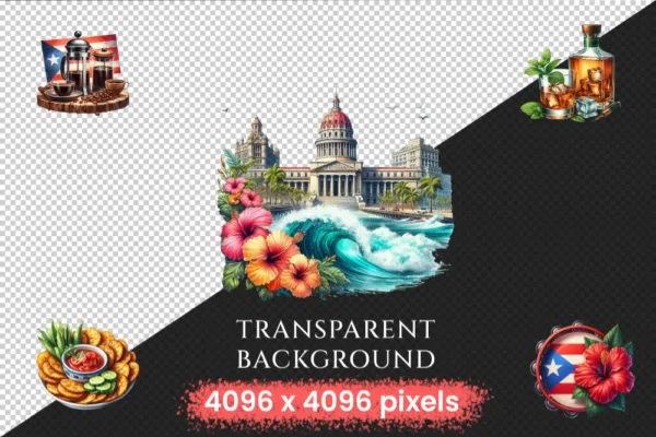 Puerto Rico PNG Clipart Collection - 58 PNG, Tropical travel illustrations, Puerto rico island prints, Commercial use, Digital download