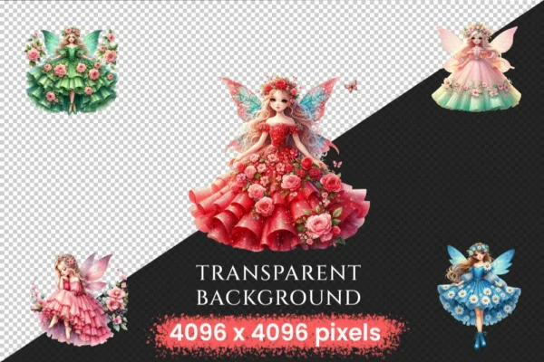 Spring Fairies PNG Clipart Collection - 52 PNG, Whimsical fairy illustrations, Enchanting printables, Commercial use, Digital download