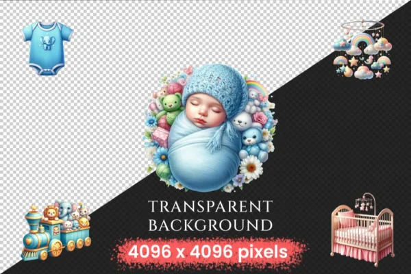 Baby Shower PNG Clipart Collection - 80 PNG, Adorable kids' party illustrations, Festive printables, Commercial use, Digital download