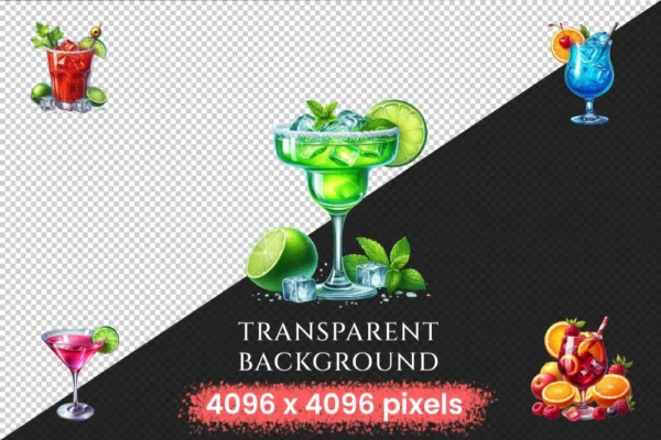 Cocktails PNG Clipart Collection - 96 PNG, Colorful beverage illustrations, Bar themed printables, Commercial use, Digital download