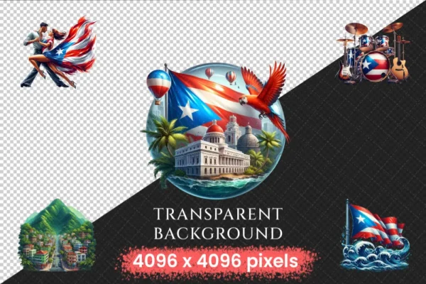 Puerto Rico (P-2) PNG Clipart Collection - 58 PNG, Tropical travel illustrations, Puerto rico island prints, Commercial use,Digital download