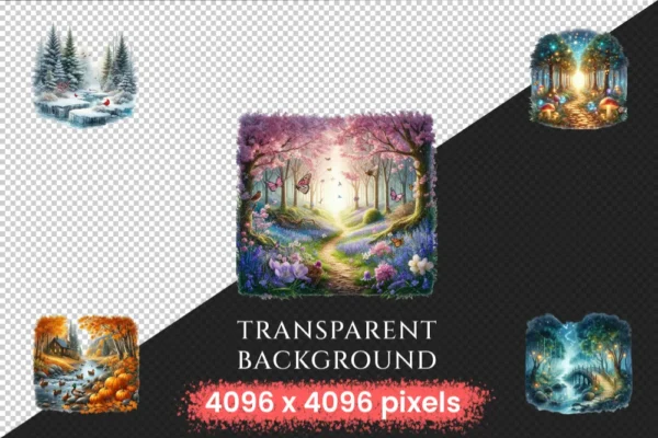 Forest Landscapes PNG Clipart Collection - 53 PNG, Peaceful woodland illustrations, Nature printable, Commercial use, Digital download