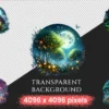 Forest Moons PNG Clipart Collection - 37 PNG, Moonlit fantasy illustrations, Forest magic printables, Commercial use, Digital download