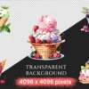 Ice Cream Watercolor Clipart Bundle - 260+ transparent PNG, Savory tasty desserts, Beach dessert, Sweets Commercial use, Digital download