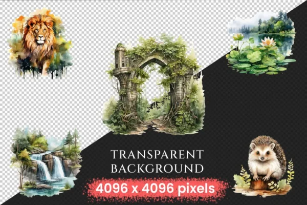 Forests Clipart Bundle - 1140+ transparent PNG, Woodland Landscape clipart, Nature Scenes graphics, Commercial use, Digital download