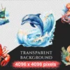 Ocean Stuff Watercolor Clipart Bundle - 800+ transparent PNG, Ocean-themed clipart, Ocean creatures designs, Commercial use,Digital download