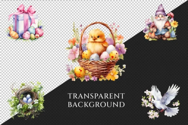 Easter Watercolor Clipart Bundle - 1295+ transparent PNG, Charming easter bunny art, Joyful springtime png, Commercial use,Digital download