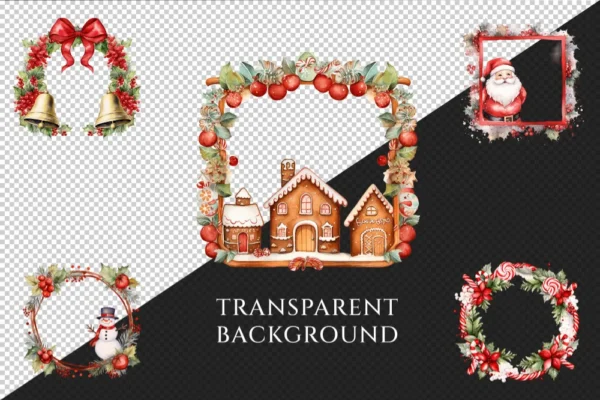 Christmas Borders Watercolor Clipart Bundle - 455+ transparent PNG, Xmas frames art, Festive border designs, Commercial use,Digital download