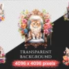 Flower Cats Watercolor Clipart Bundle - 223+ transparent PNG, Charming kitten graphics, Fantasy kitten art, Commercial use, Digital download