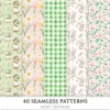Happy Easter Seamless Patterns, Cozy floral easter JPEG, Checkered plaid pattern, Easter bunnies repeating pattern, Digital scrapbook paper