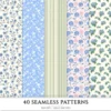 Grandmillennial Seamless Patterns, Chinoiserie JPEG, Pastel floral pattern, Stripes and plaid repeating pattern, Digital scrapbook paper