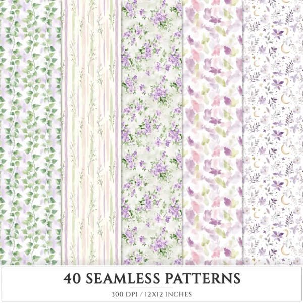 Modern Rapunzel Seamless Patterns, Fairytale JPEG, Floral infinite pattern, Fantasy flowers repeating pattern, Digital scrapbook paper