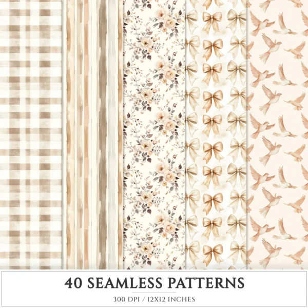 Old Cottage Seamless Patterns, Cottage flowers JPEG, Cottagecore seamless pattern, Floral rustic repeating pattern, Digital scrapbook paper