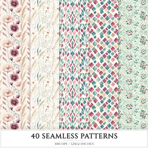 Moroccan Escape Seamless Patterns, Middle eastern JPEG, Floral pattern, Pampas, Moroccan tiles repeating pattern, Digital scrapbook paper