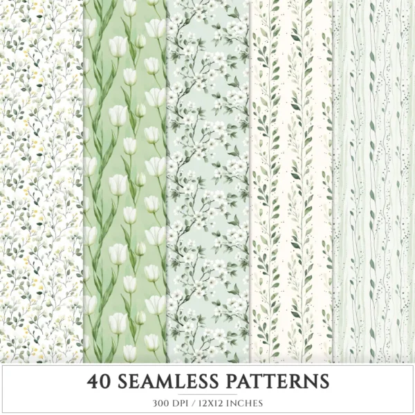 Spring Notions Seamless Patterns, Floral season JPEG, Cute springtime pattern, Meadow flowers repeating pattern, Digital scrapbook paper