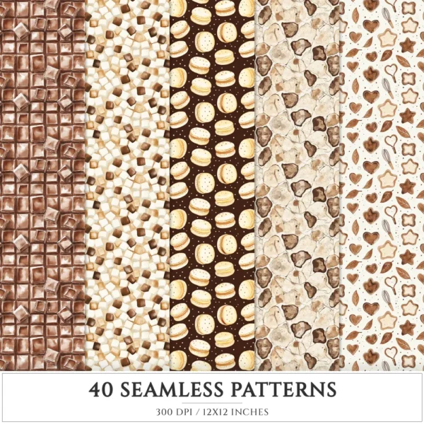 Chocolate Heaven Seamless Patterns, Chocolate Delights JPEG, Sweets pattern, Cupcake, Pastries repeating pattern, Digital scrapbook paper