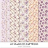 Plum Mood Seamless Patterns, Cozy autumn JPEG, Mushroom pattern, Floral, Plaid, Autumn leaves repeating pattern, Digital scrapbook paper