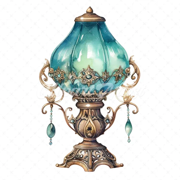 20 High-Quality Victorian Antique Lamps Clipart - Antique lamp digital watercolor JPG instant download for commercial use - Digital download