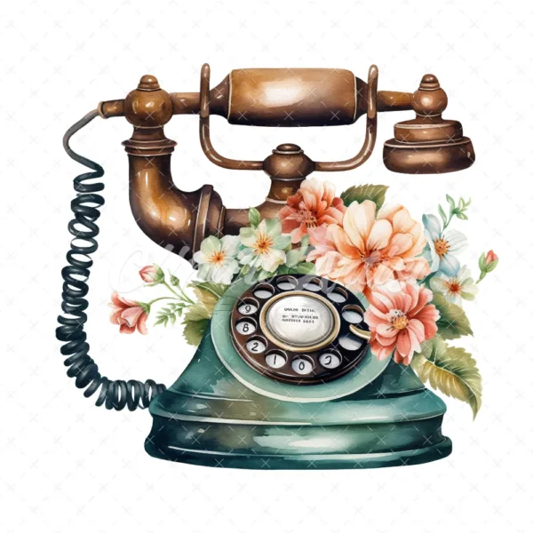 20 High-Quality Antique Floral Telephones Clipart - Telephone digital watercolor JPG instant download for commercial use - Digital download