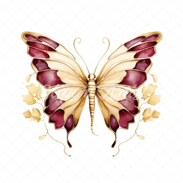 20 High-Quality Gold Wine Butterfly Clipart - Wine butterfly digital watercolor JPG instant download for commercial use - Digital download