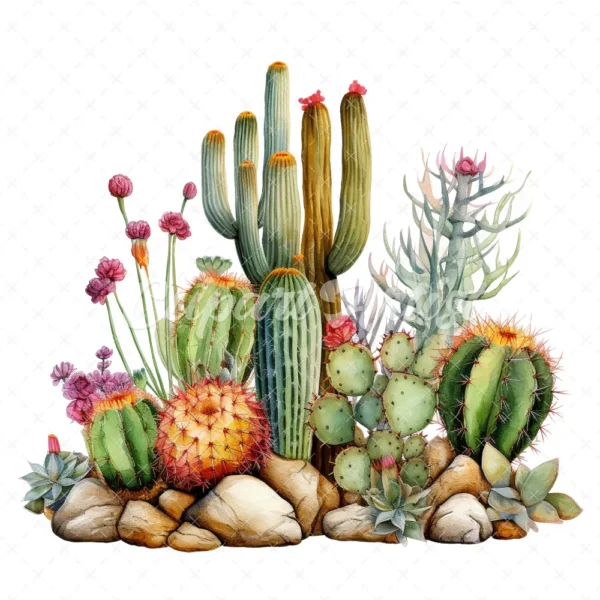 20 High-Quality Desert Cacti Clipart - Desert cacti digital watercolor JPG instant download for commercial use - Digital download