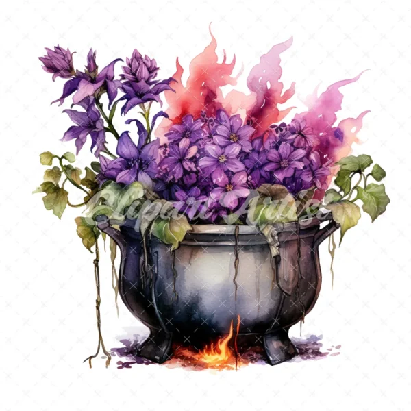 20 High-Quality Floral Cauldron Clipart - Floral cauldron digital watercolor JPG instant download for commercial use - Digital download