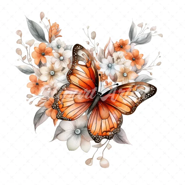 20 High-Quality Orange Silver Butterfly Clipart - Butterfly digital watercolor JPG instant download for commercial use - Digital download