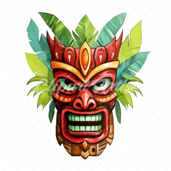 20 High-Quality Tiki Mask Clipart - Tiki mask digital watercolor JPG instant download for commercial use - Digital download