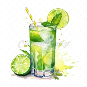 20 High-Quality Lime Cocktail Clipart - Lime cocktail digital watercolor JPG instant download for commercial use - Digital download