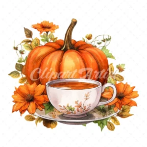 19 High-Quality Pumpkin Tea Clipart - Pumpkin tea digital watercolor JPG instant download for commercial use - Digital download