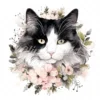 20 High-Quality Black and White Floral Cats Clipart - Cats digital watercolor JPG instant download for commercial use - Digital download