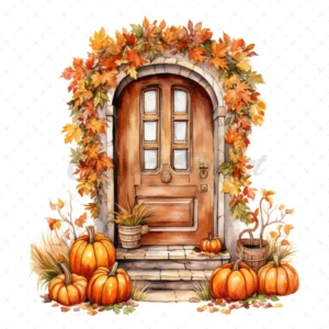 20 High-Quality Autumn Doors Clipart - Autumn doors digital watercolor JPG instant download for commercial use - Digital download