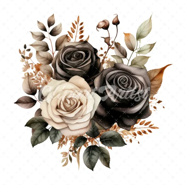 19 High-Quality Black Roses Boutique Clipart - Black roses digital watercolor JPG instant download for commercial use - Digital download