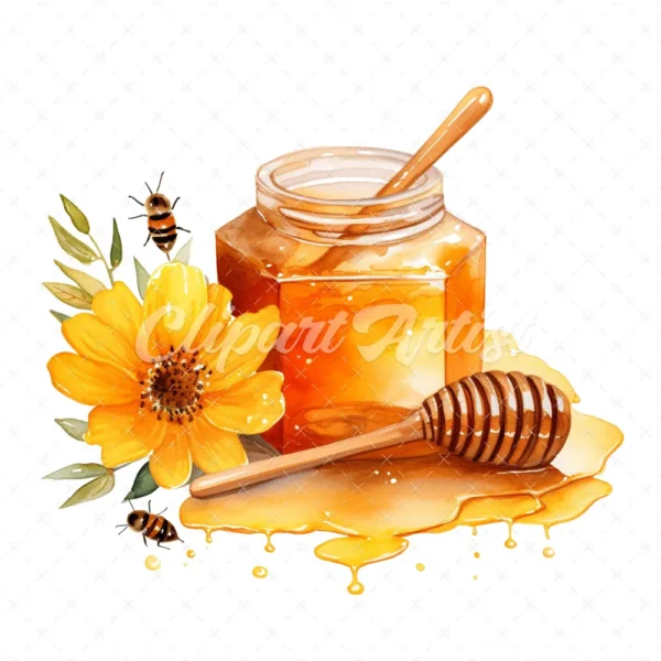 20 High-Quality Honey Clipart - Honey bee digital watercolor JPG instant download for commercial use - Digital download