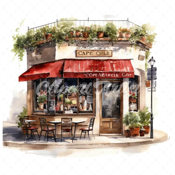 22 High-Quality Cafe Storefronts Clipart - Cafe storefronts digital watercolor JPG instant download for commercial use - Digital download
