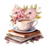 20 High-Quality Floral Coffee Books Clipart - Coffee books digital watercolor JPG instant download for commercial use - Digital download