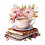 20 High-Quality Floral Coffee Books Clipart - Coffee books digital watercolor JPG instant download for commercial use - Digital download